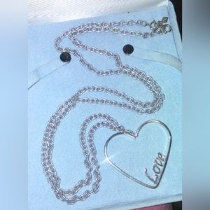 "Sarah Coventry" Silver Toned Chain + 'LOVE' Oversized Heart Pendant Necklace
